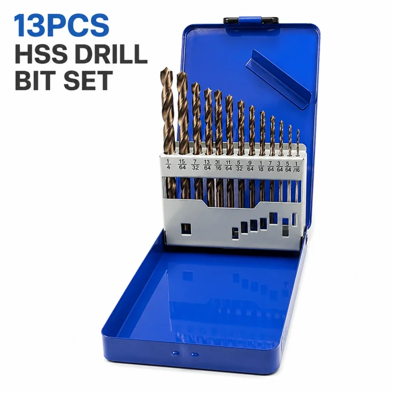 13PCS HSS Twist Drill Bits Kit Fractional Size High Hardness Drilling Bit for DIY Craft Metal Plastic Wood Work