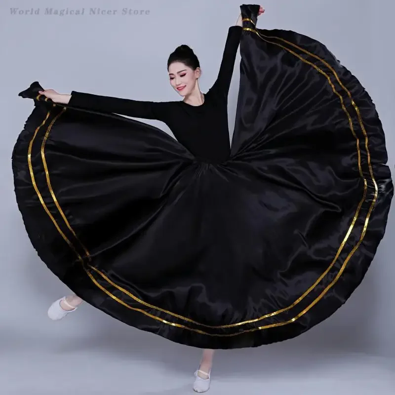 Women Stage Performance Dancer Costume Gypsy Spain Flamenco Tango Dance Skirts Satin Long Ballet Belly Dancewear Big Swing Skirt