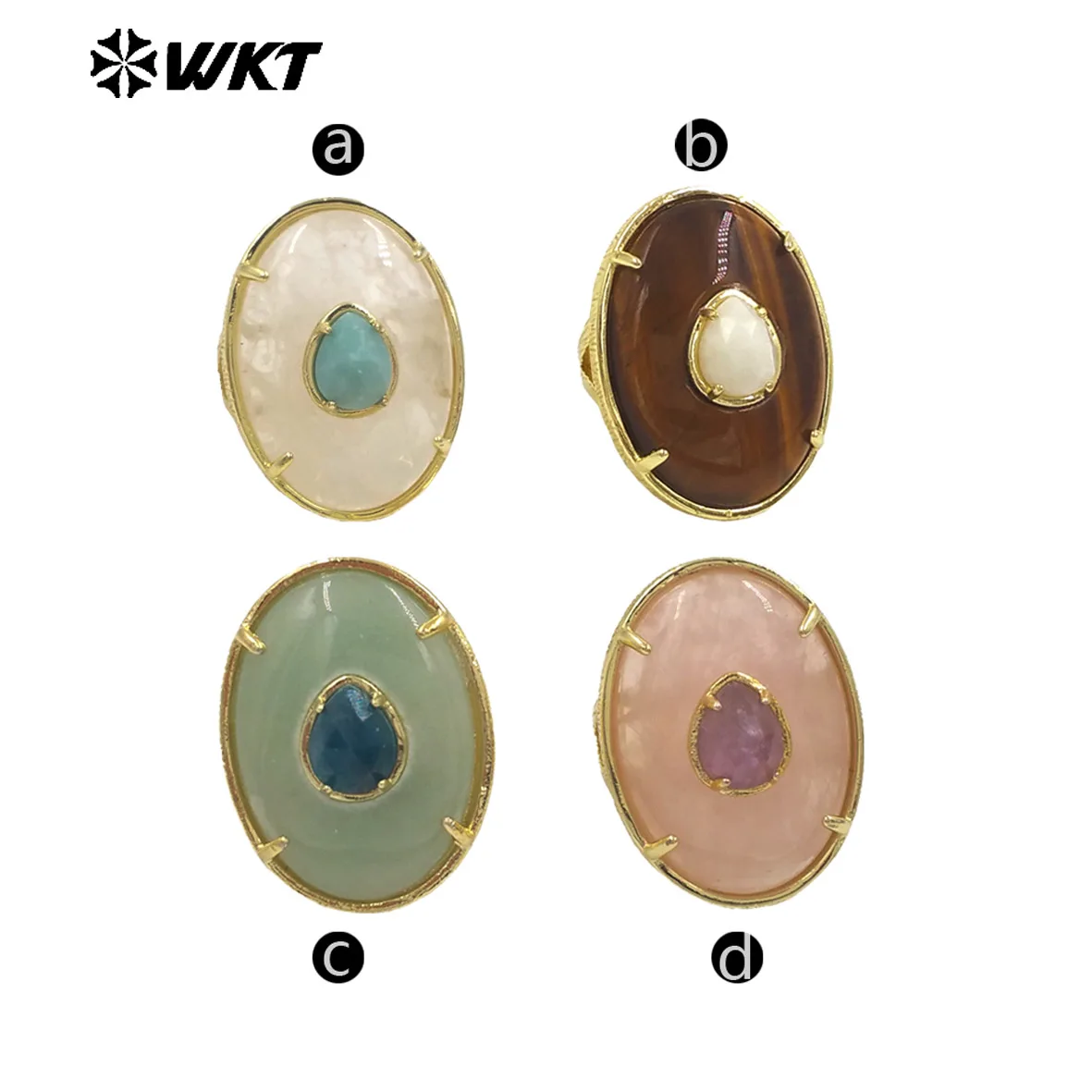 WT-R587 Unique High Quality 18K Gold Plated Colorful Zircon And Big Natural Gemstones Rings For Chic Dance Party Wearing