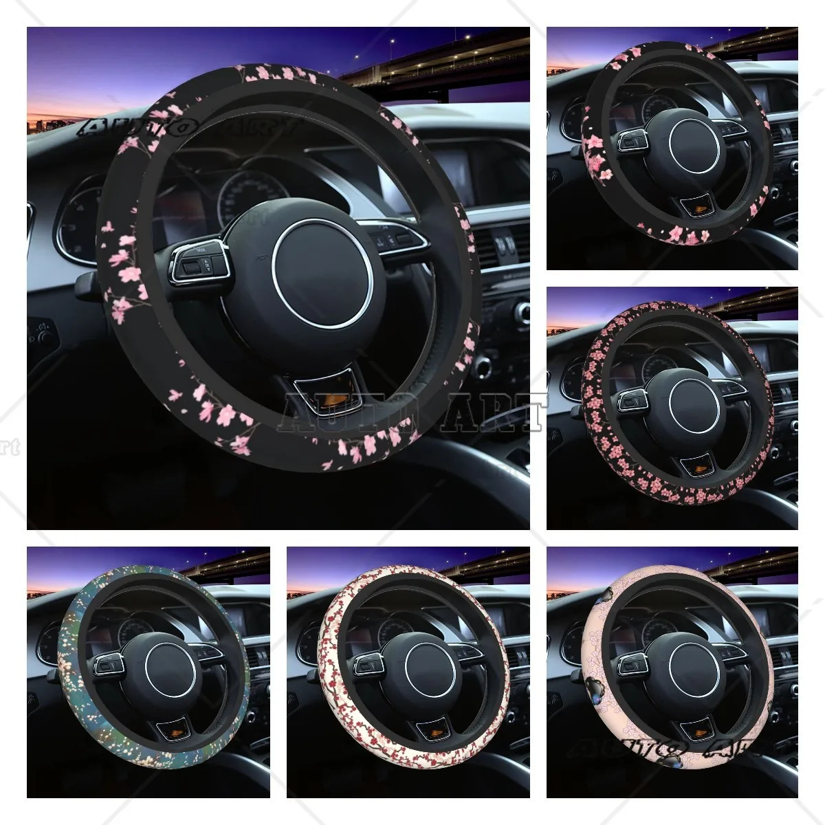 Pokrowiec na kierownicę Cherry Blossom dla dziewczynki Sakura Cherry Blossom Cherry Steering Wheel Protector Uniwersalne akcesoria samochodowe