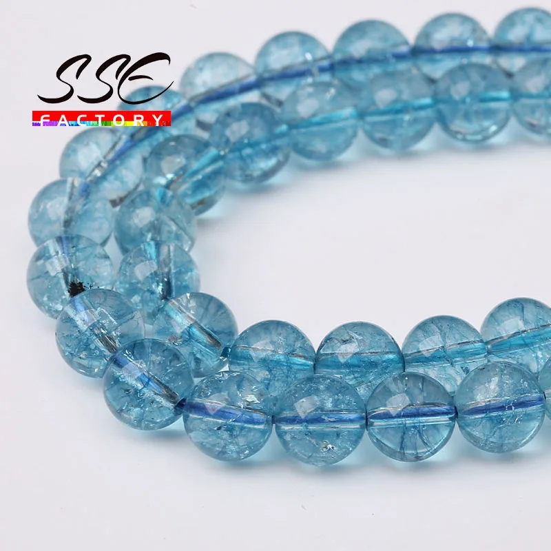 5A Perline di quarzo di cristallo di topazio blu naturale per la creazione di gioielli Perline sparse rotonde Collana braccialetto fai da te fatta a mano 4 6 8 10 12mm 15"