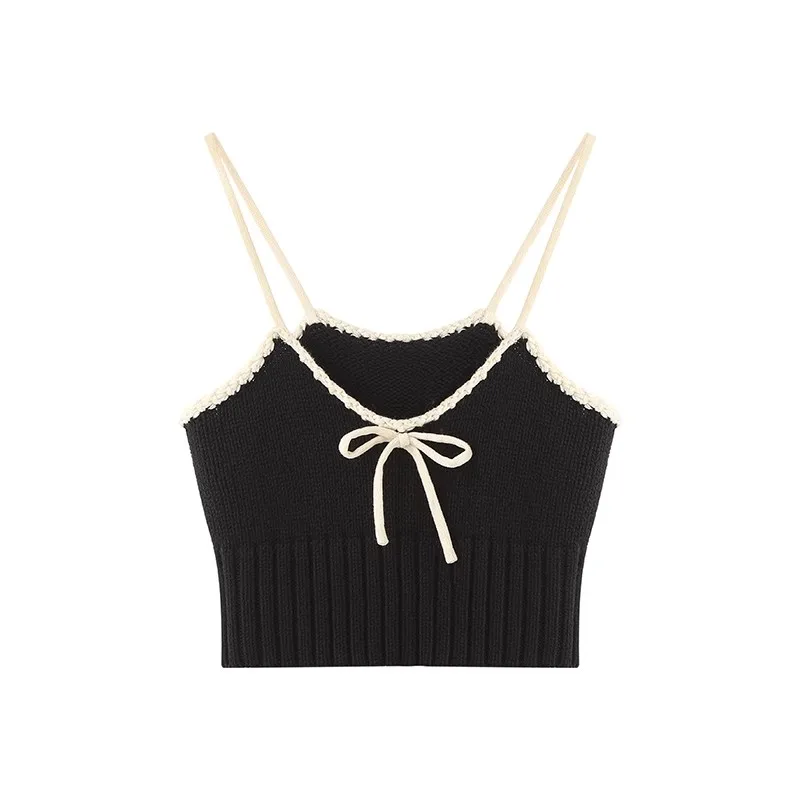 

Miiiix Korean Fashion Bow Knitted Layered Knitted Vest Women's 2024 Summer Black Short Outwear Top Trendy Female Clothing