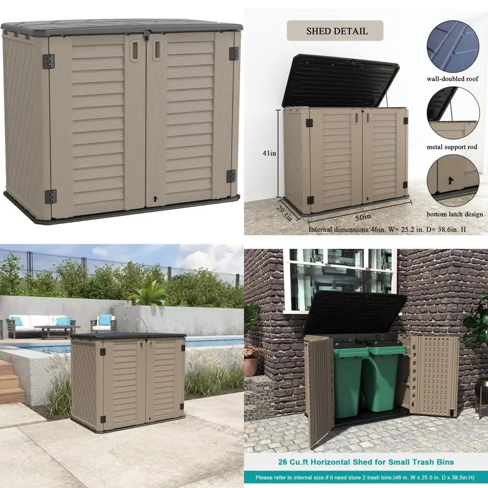 

Waterproof Horizontal Garden Storage Cabinet for Outdoor Use - Ideal Patio and Backyard Organizer with Easy Access Storage Solut