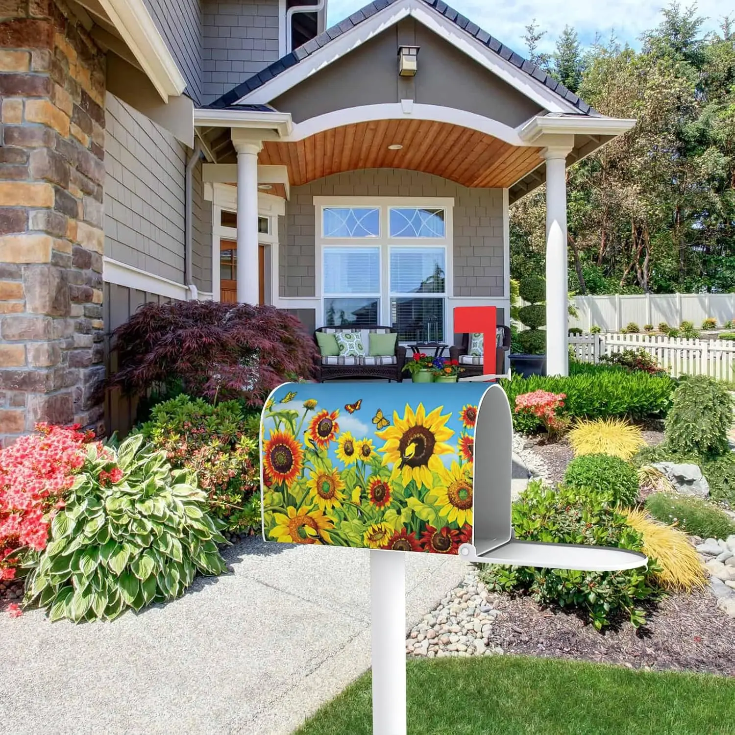 Sunflowers Mailbox Cover, Yellow Flower Outdoor Magnetic Mail Cover Letter Post Box 18x21 in Mailwrap for Garden Outside Home De