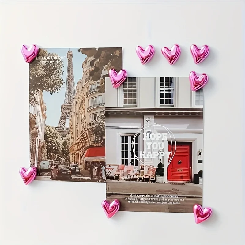 12Pcs pink heart-shaped refrigerator magnet - suitable for fixing photos and notes, suitable for kitchen decoration and home dec