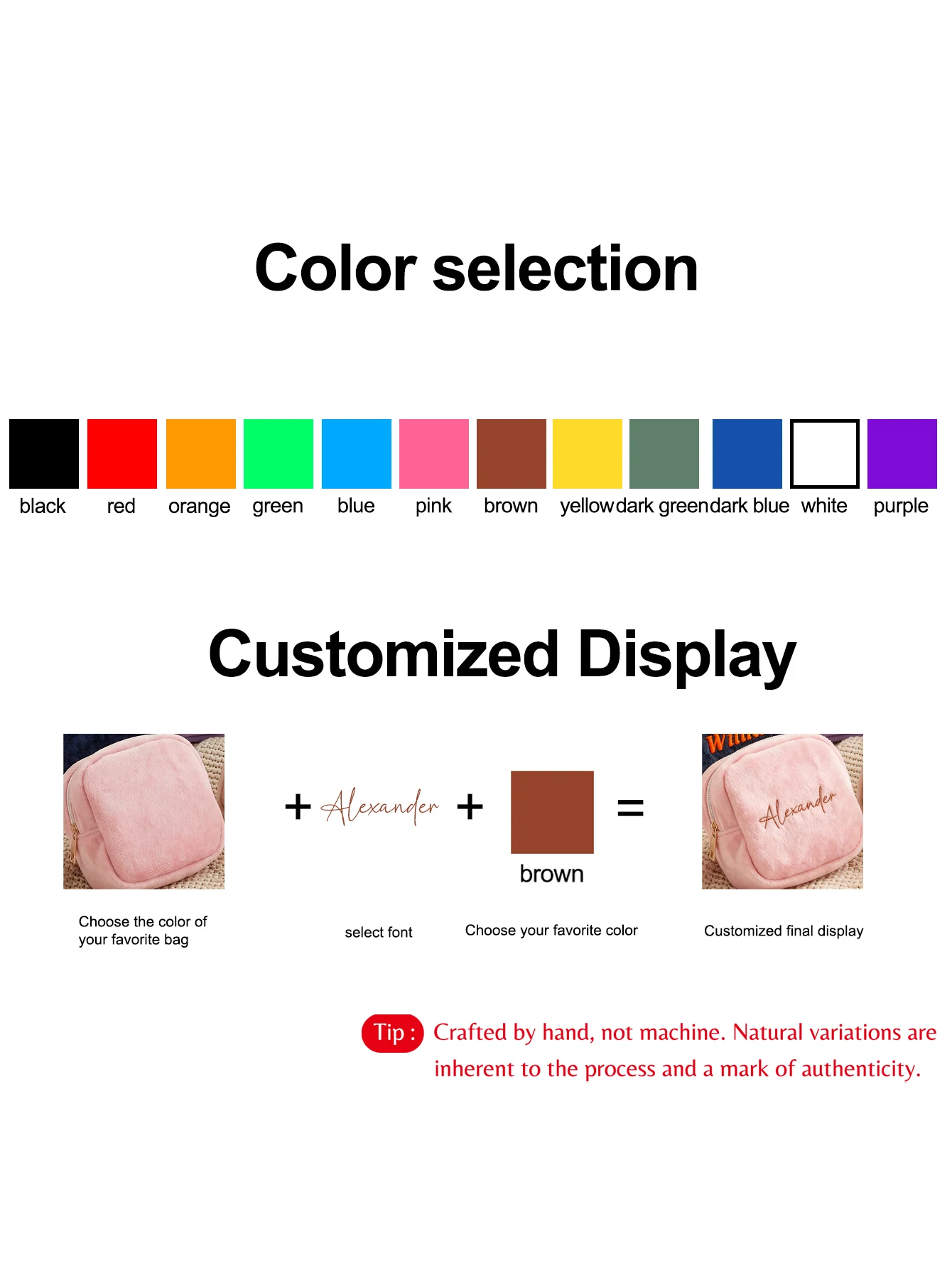 Custom Name Embroidered Velvet Makeup Bag Soft Plush Square Zipper Cosmetic Pouch Personalized Travel Beauty Storage Organizer