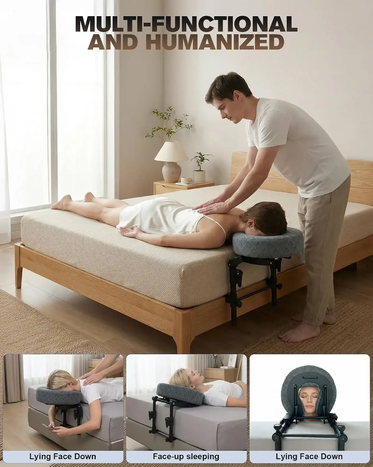 Massage Headrest for Bed, Massage Face Cradle at Home, Adjustable 18