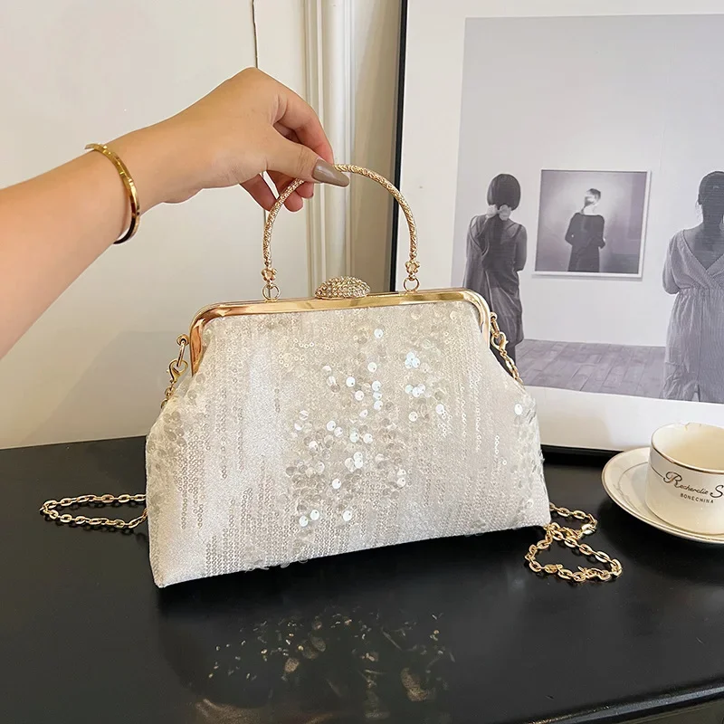 New Trend Fashion Evening Bags for Women Luxury Glitter Shell Bag Designer Female Handbags with Chain Trend Women's Shoulder Bag