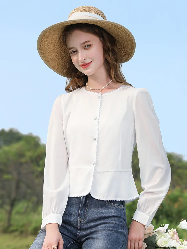 

I BELIEVE YOU White Shirts For Women 2024 Spring New French Embroidery Long-sleeved Chic Pretty Slim Gentle Blouses 2241055550