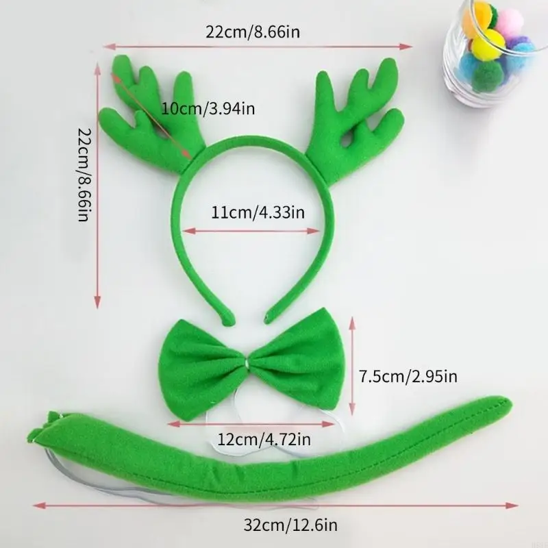 H58E 4PCS Halloween Dragon Costumes Set, Dragon Headband Tail Gloves and Bowtie Halloween Dress Up Set for Kid Adult Birthday