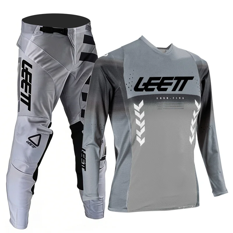 2026 leett motocross gear set adult man woman black Enduro Off-road Name and Number customization thick racing jersey and pants view 3