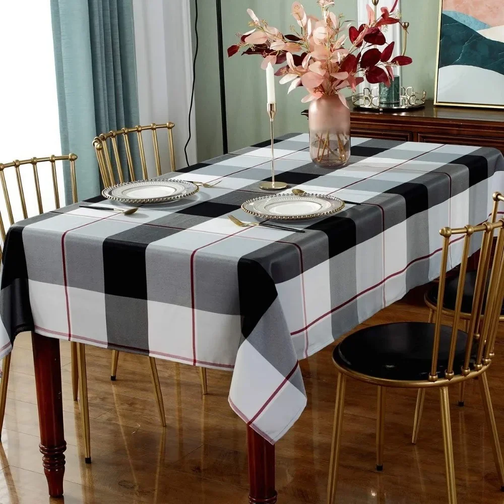 1pc Rectangular Tablecloth - Buffalo Check Style Polyester Tablecloth - Rectangular - Gray - yzb