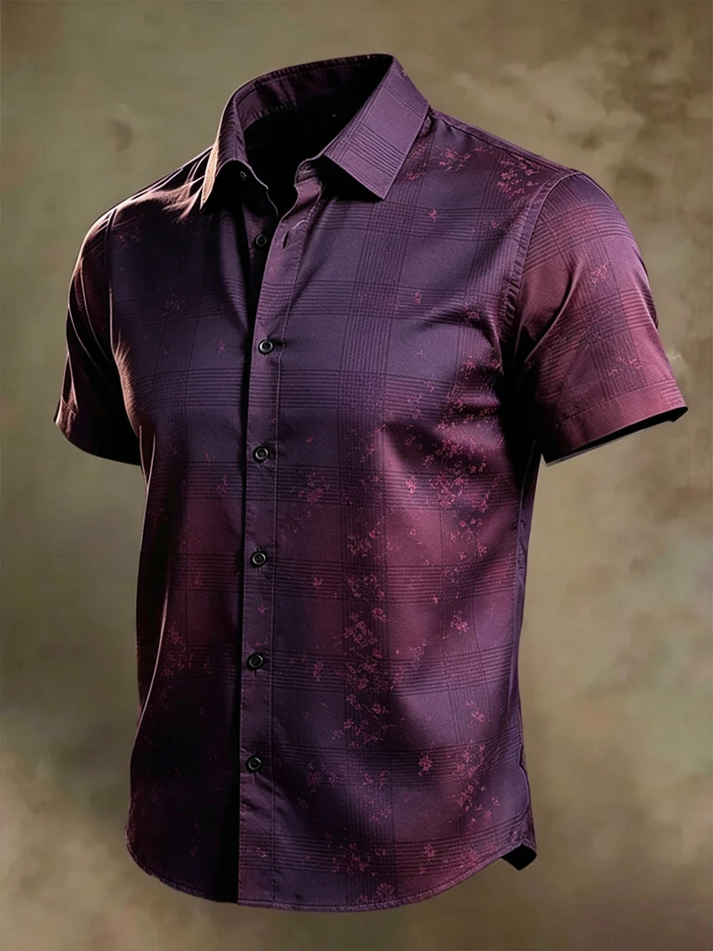 2026 Summer New Short-Sleeved Stand-Up Collar Shirt, Colorful Checkered Print Shirt, Simple Commuter Social Leisure Business Men