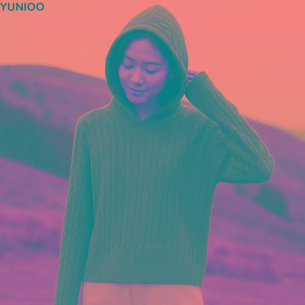 

Aesthetic Long Sleeve Knitted Hoodies Pullover Casual Hooded Sweatshirts Loose Simple Hooded Knitted Sweater Women