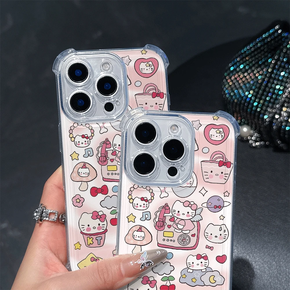 เคสโทรศัพท์ Sanrio KT สำหรับ iPhone 13 iPhone 16/15/14/13/12/11/x/xs/xs Max เคสใสลาย Hello Kitty สำหรับผู้หญิง  อุปกรณ์เสริมน่ารักๆ