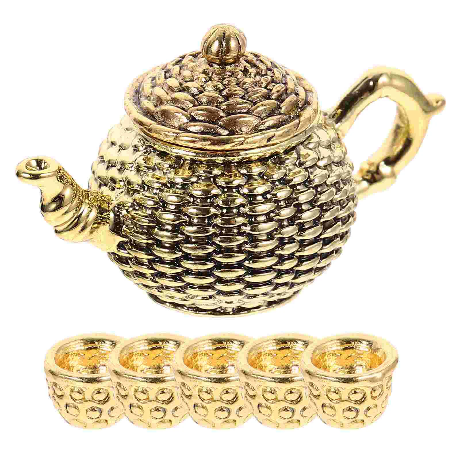 6 Pcs Mini Tea Cups Simulated Decoration Miniature Ornament Play House Teapot Food Tabletop Silver Zinc Alloy