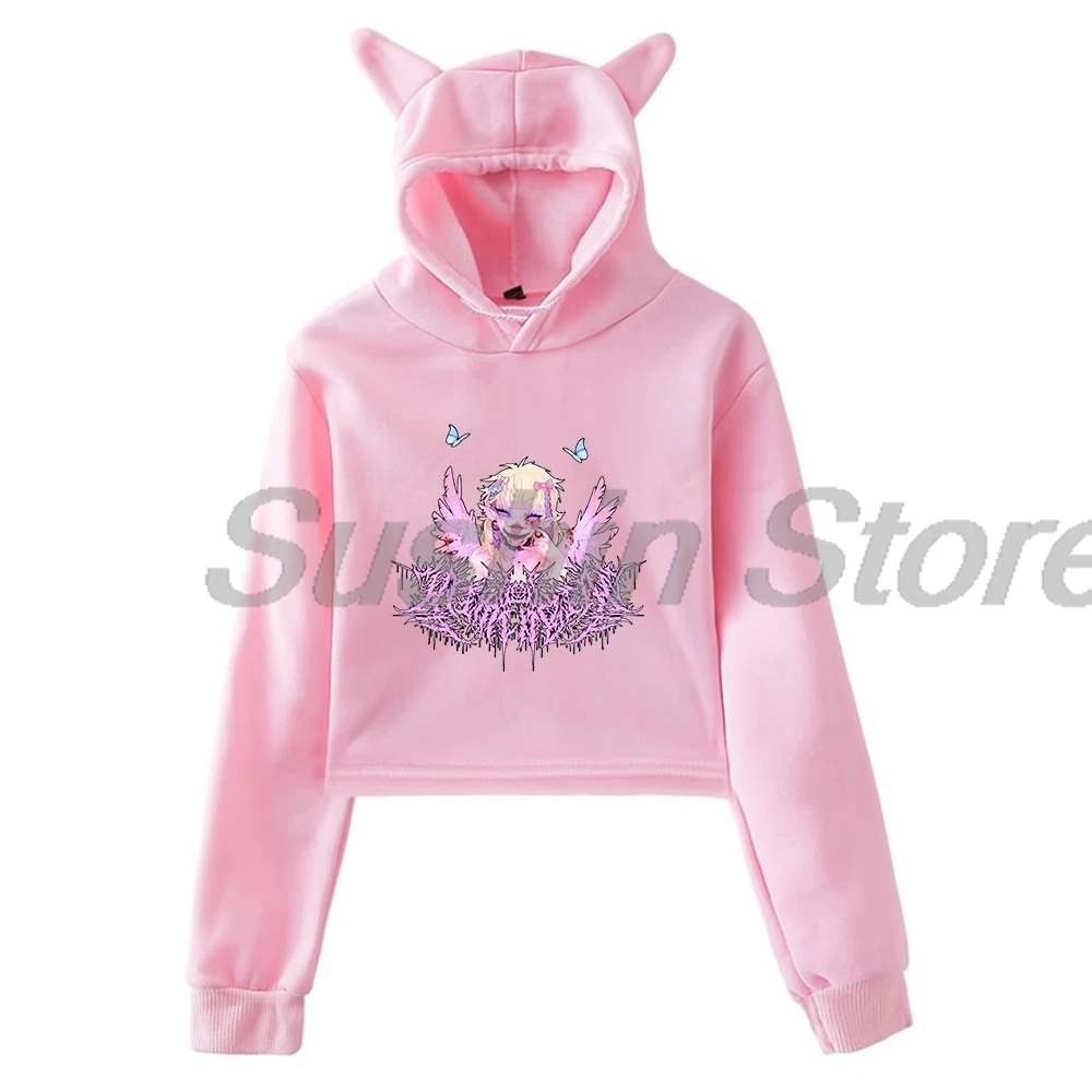 Jazmin Bean Pullover 2024 New Logo Streetwear Female Cat Ears Hoodie Long Sleeve Crop Top Women's Clothes