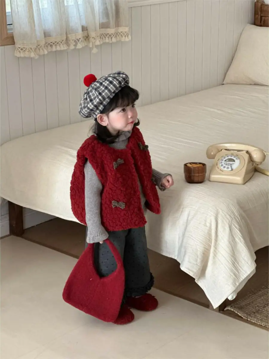 

Комплект для девочек: пушистый жилет и брюки в горошек, теплая одежда, осенне-зимняя коллекция, новинка, эксклюзив онлайн