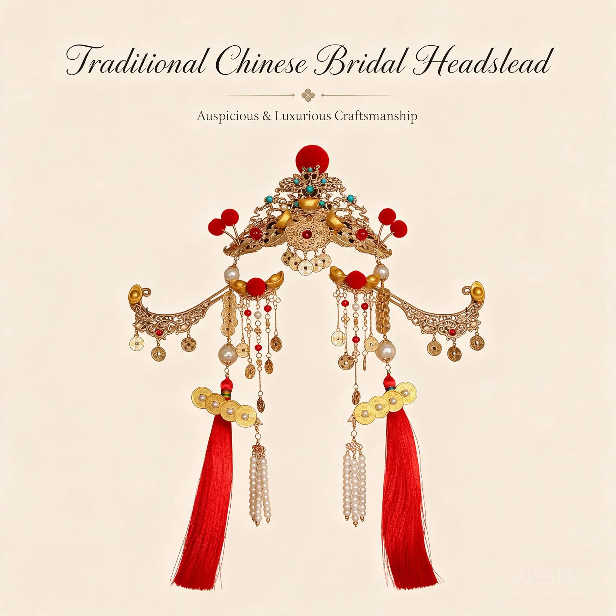 Chinese New Year Red God Of Wealth Themed Hanfu Hair Set Vintage Tassel Hair Crown Hairpins Clips Pom Pom Coin Decor For Women