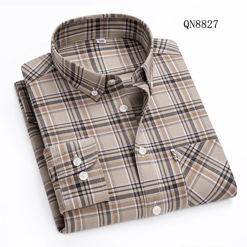 

Модная мужская рубашка: комфортная, универсальная, для повседневной носки, спортивный топ, винтажная, из чистого хлопка, оксфордская, в клетку, с длинным рукавом, повседневная.
