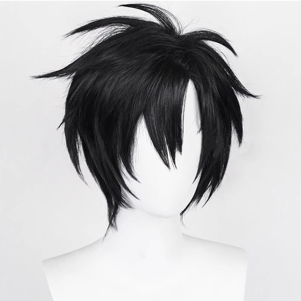 RANYU  Short Straight Black Wigs with Bangs Anime Cosplay Synthetic Natural Men Women Hair Wig for Daily Party