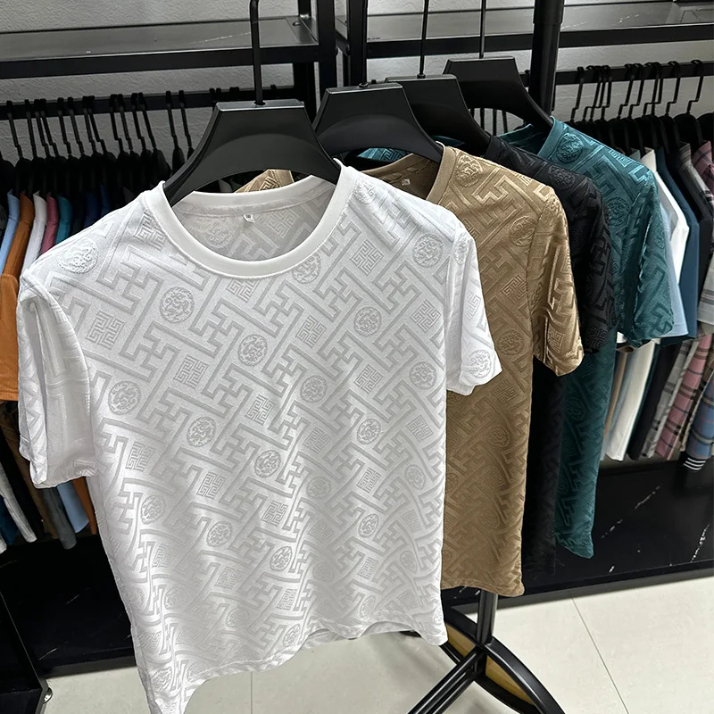 New Brand Ice Silk Breathable Short Sleeve Men O-neck Tops Fashion Designer 2024 Summer Cool Comfortable T-shirt Men's Clothing image 5
