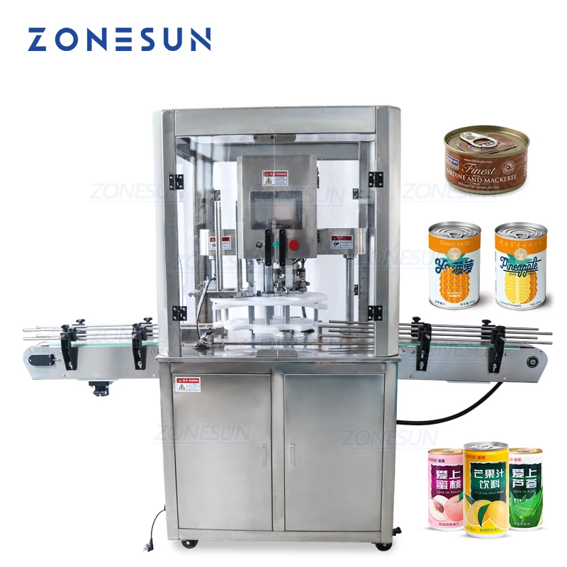 ZONESUN Tin Aluminum Can Food Fruit Glasses Screw Plugging Tinplate Cover Automatic Capping Machines Sealing Packing Machines