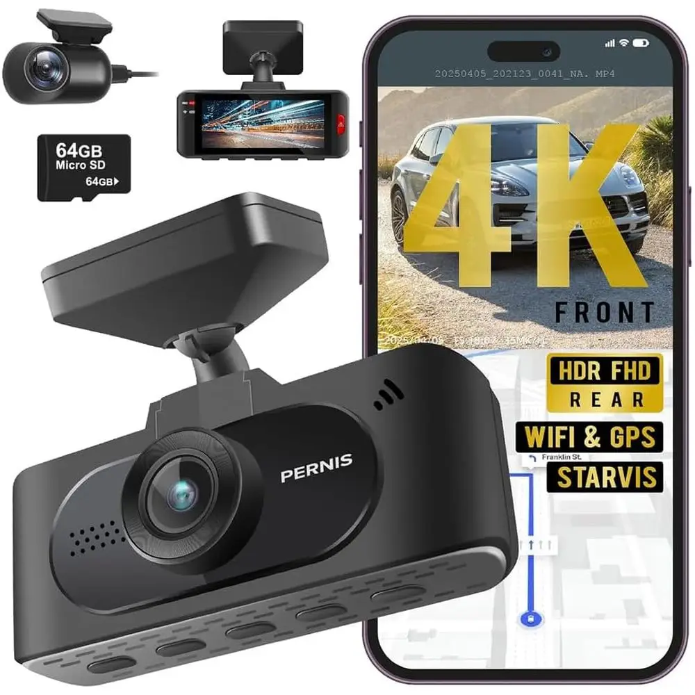 

4K Cam ront and Rear, STARVIS Sensor, ree Card Included, 2.4GHz Wii Camera or Cars, Built-in GPS, Night Vision, G-Sensor, Ency L