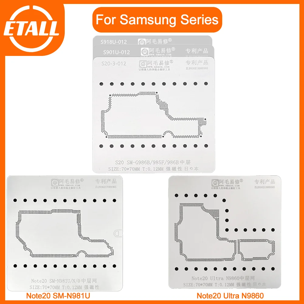 Estêncil Reballing de Camada Média para Samsung Note 20 Ultra, SM-N981N, N9810, N981U, N981N, ZFlip, ZFold, S20, S21, S22, S23U, G986B, G980F, 9