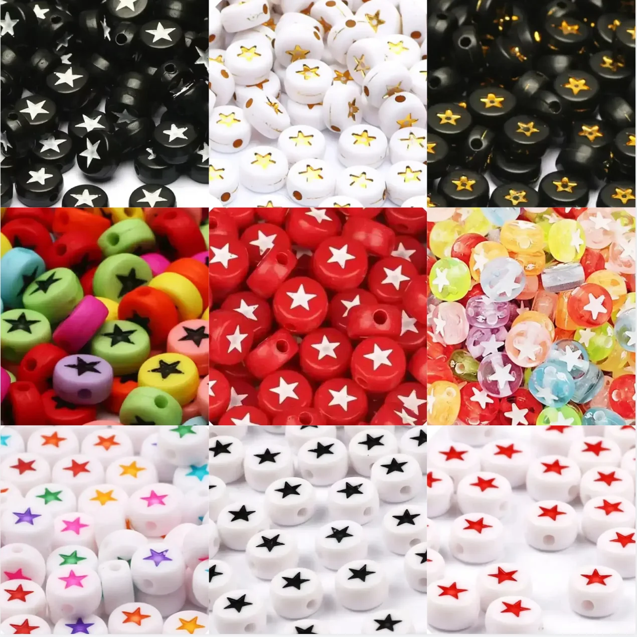 100-500Pcs Acrylic Stars Beads Colorful Round Flat Spacer Beads for Jewelry Making DIY Handmade Bracelet Earrings Accessories