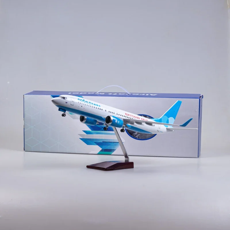 About 47CM Airplane B737-800 Aircraft Russia Pobeda Airlines W Light and Wheel Landing Gears Resin Plane Model Toy