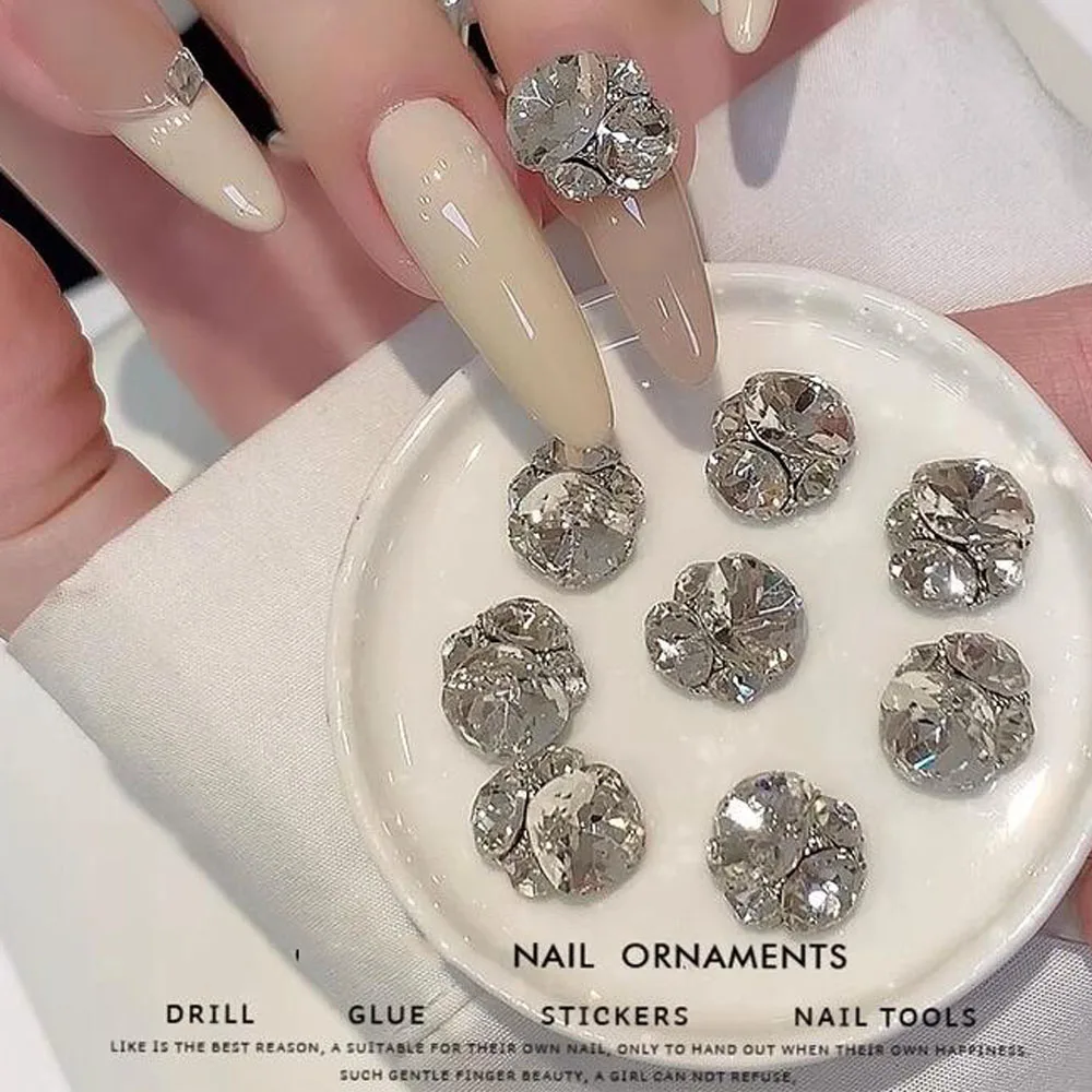 10 PZ 3D Rosa Mucchio Diamante per Unghie Art Bling Ovale Cristallo di Vetro Strass DlY NAIL Accessori di Lusso San Valentino Nail Design