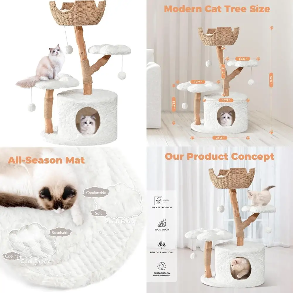 

Luxury Wooden Cat Tower for Large Cats with Scratching Posts and Flower Platform