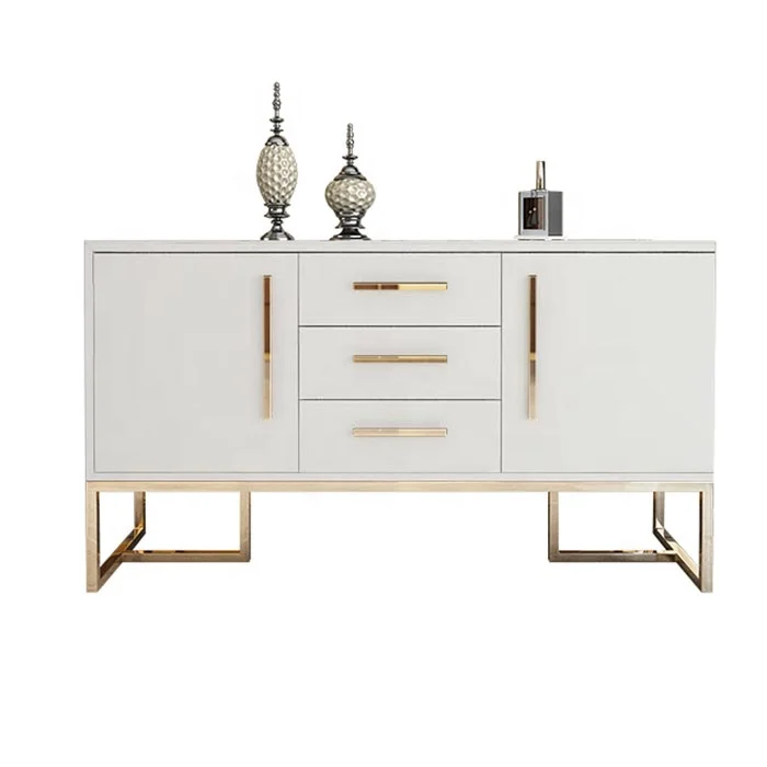 

Custom-made Modern Dining Room Furniture White Gold Metal Storage Sideboard Cabinet Luxury
