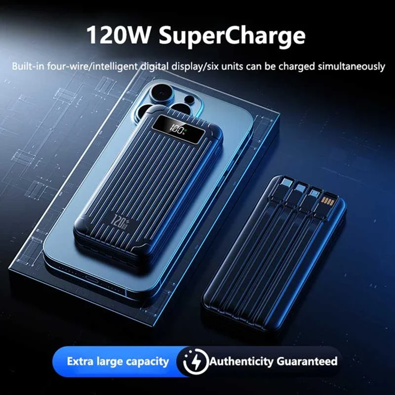 باور بانك بسعة كبيرة 100000 مللي أمبير في الساعة 4 في 1 120 وات سريع الشحن مع شاشة رقمية ومصدر طاقة سلكي لهاتف Xiaomi iPhone17 2026 #3