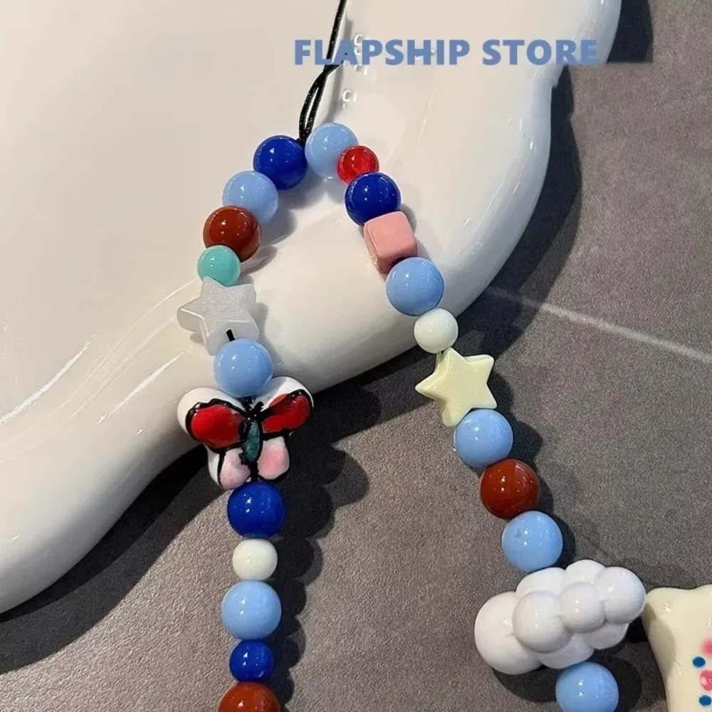 Correa de muñeca para teléfono estilo coreano Ins, bonito hueso de nube, cuentas hechas a mano, cordón antipérdida para todas las fundas de teléfono, bolsa para cámara