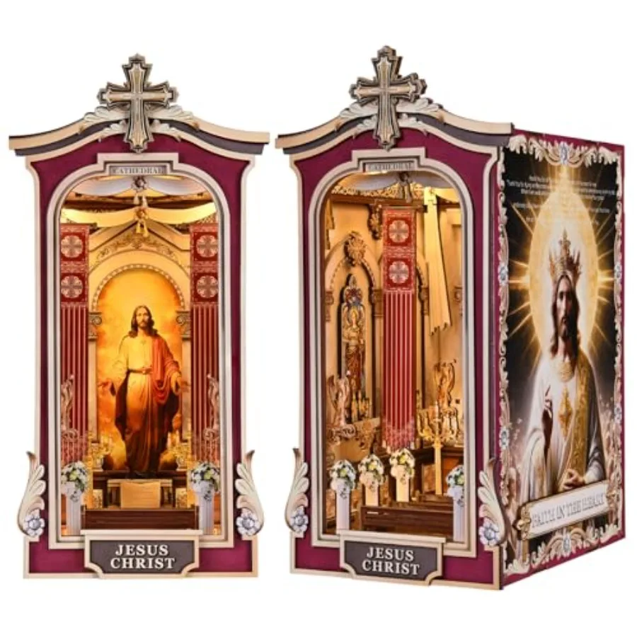 

Набор для создания книжного уголка Book Nook: миниатюрный кукольный домик-конструктор для начинающих, 3D-пазл с LED-подсветкой и пылезащитным чехлом - J