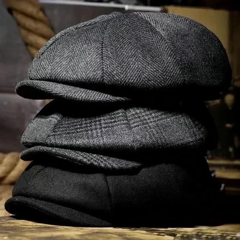 

Hat Men Beret Cabbie Driving Hunting Caps Vintage Tweed Blinders Berets Flat Peaked Cap Street Hats for Men Women