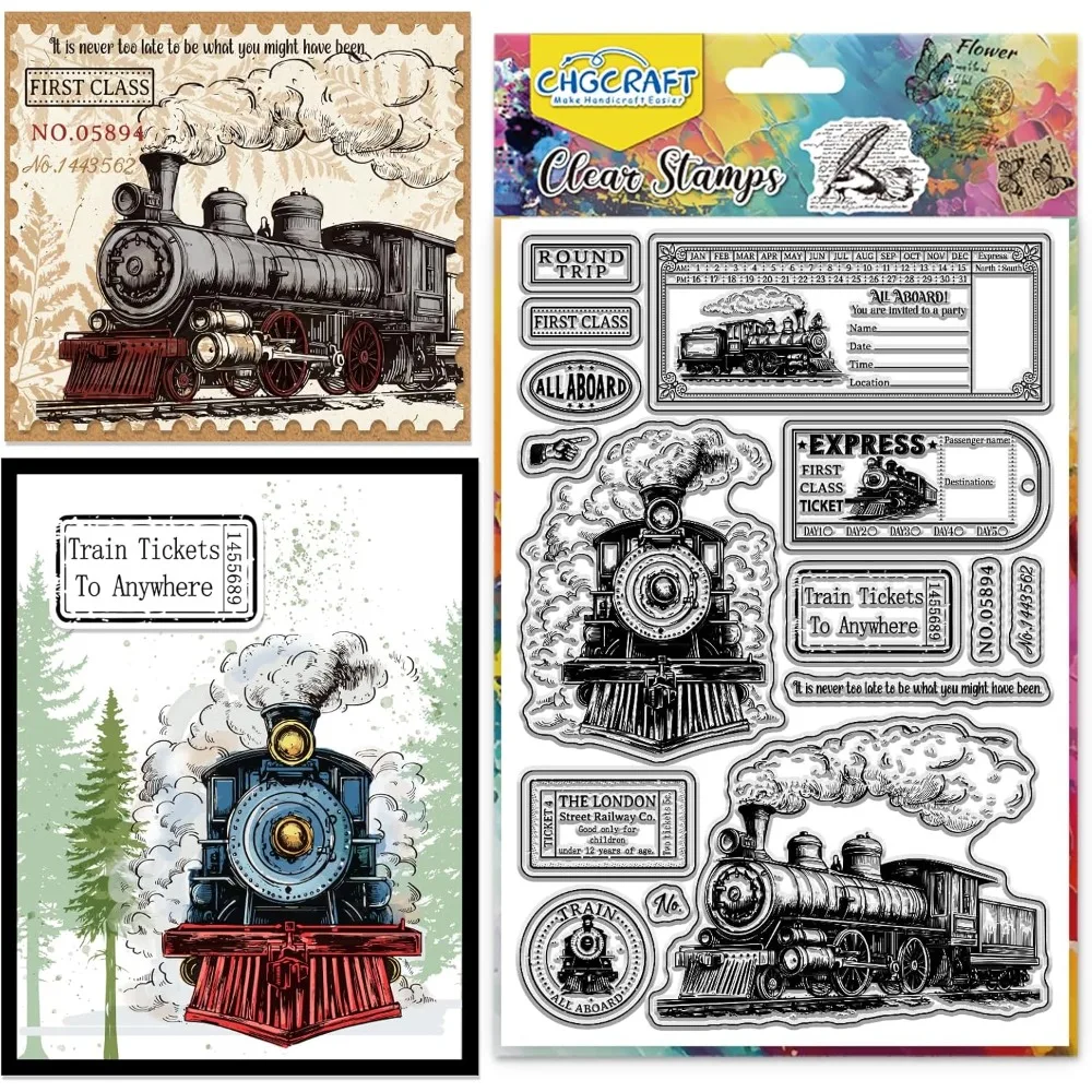 Vintage Train Tickets Clear Stamp Clear Stamps Transparent Handicraft Stamps for DIY Scrapbooking Photo Making Train 6.3x4.3inch