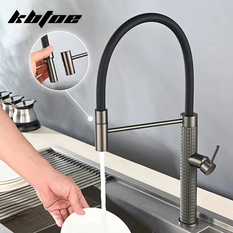 

Pull Out Kitchen Faucet Brass Luxury Carved Spring Neck Rotatable Deck Mounted Hot and Cold Water Sink Mixer Tap Torneira Crane