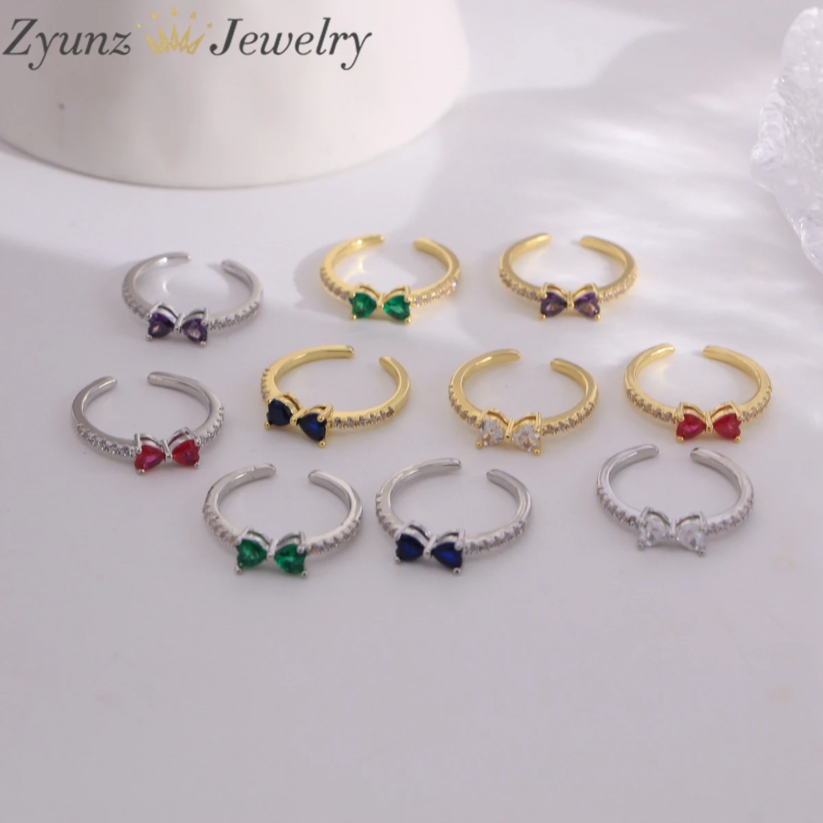 

5 шт., 18-каратное позолоченное кольцо с бантом, модное изящное многоцветное женское кольцо с золотым бантом из циркона