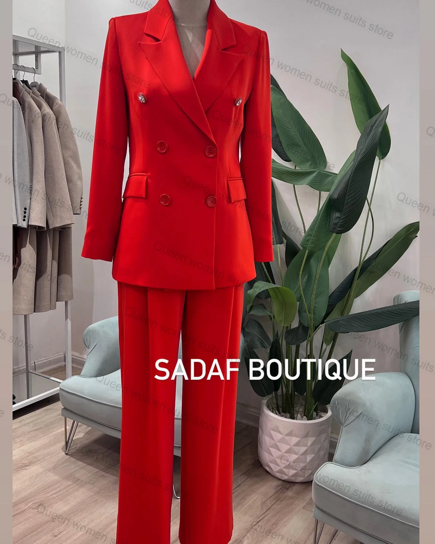 Blazer e calças de algodão de 2 peças para mulheres, smoking formal, calças vermelhas, casaco de casamento, senhora do escritório, vestido de baile, personalizado