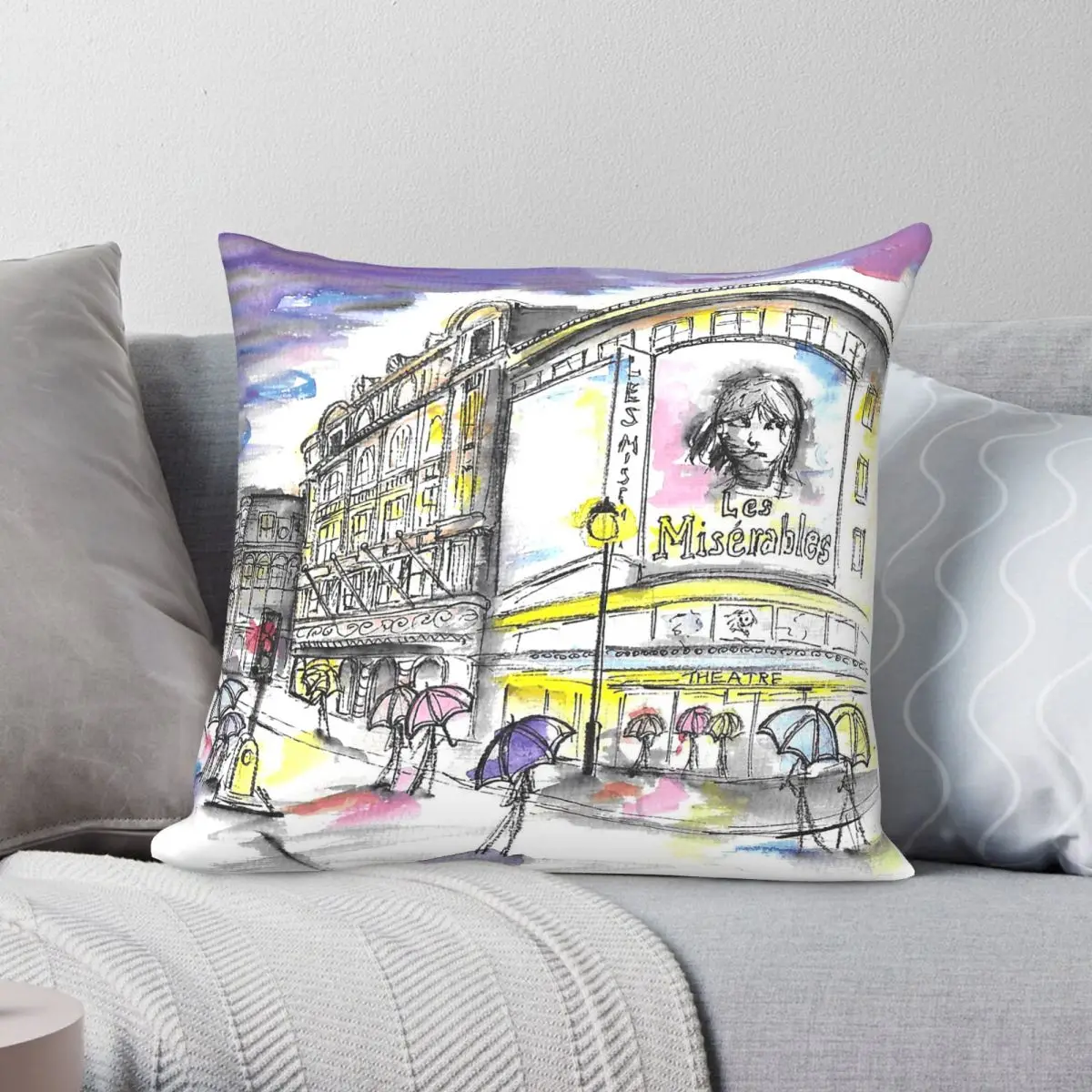 London West End Theatres Square Pillowcase Polyester Linen Velvet Pattern Zip Decor Home Cushion Cover