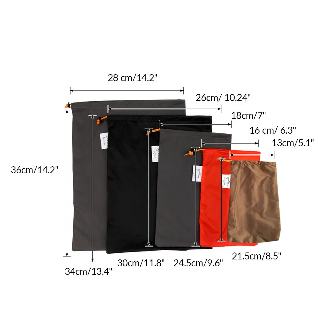5 قطع XS S M L & XL مجموعة أكياس برباط للتخييم في الهواء الطلق والسفر
