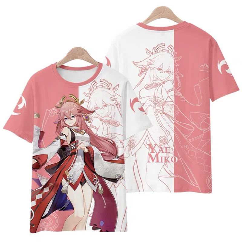 Genshin Impact 3D Print T-Shirts Anime Game Yae Miko Streetwear Women/Men Casual Oversized T Shirt Y2K Female Girl Tops Tees