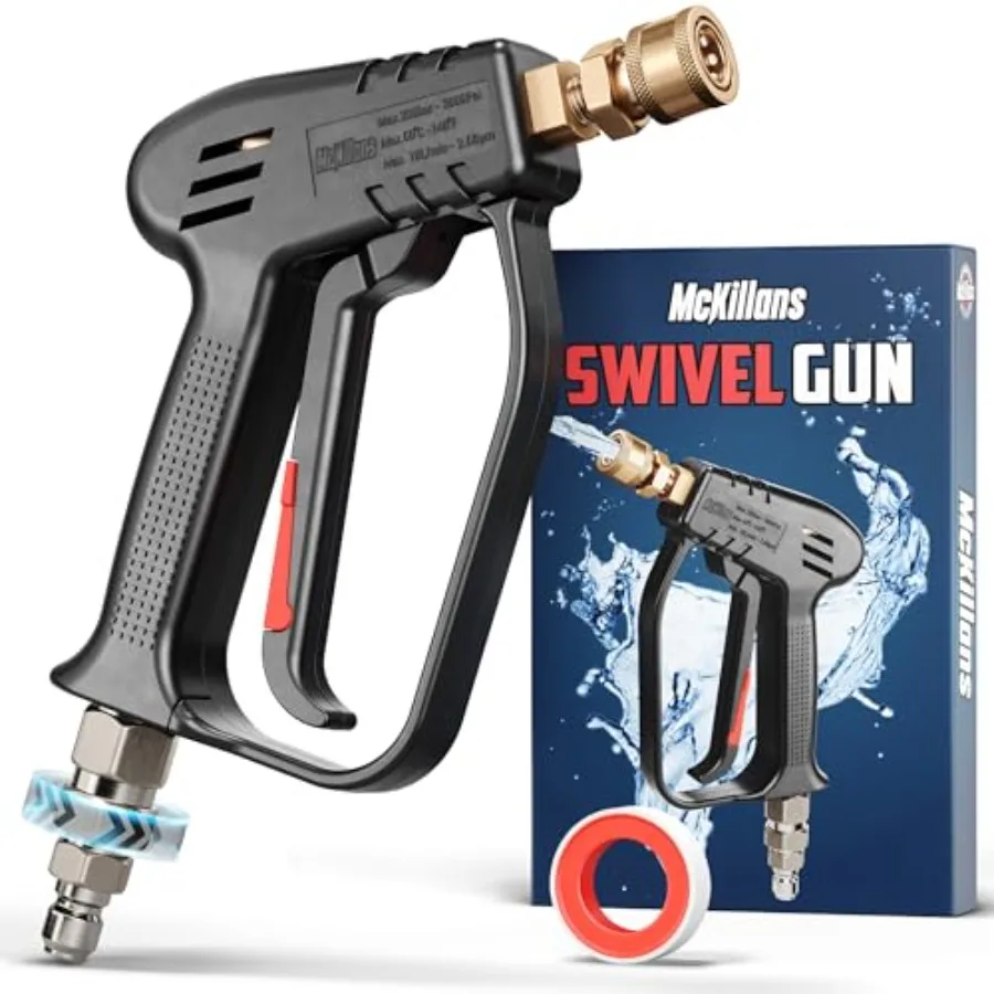 

Short Pressure Washer Gun with Swivel for Car Wash - High Pressure Water Handle with 3/8 Male Plug and 1/4 Quick Connector Coup