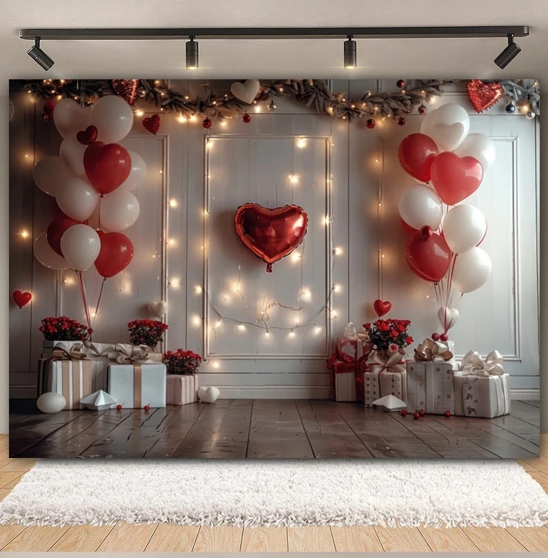 14 februari Valentijnsdag Fotografie Achtergrond Romantische Valentijn Rode Liefde Hart Ballon Bruiloft Bruid Douche Foto Achtergrond