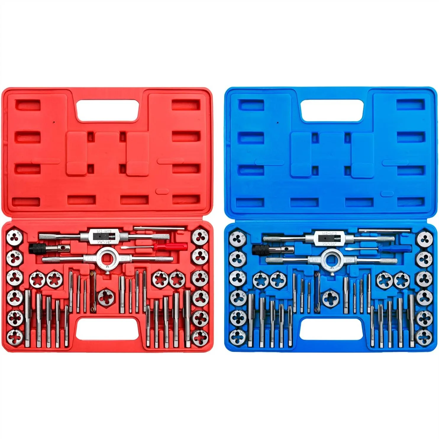 

80-Piece SAE & Metric Tap and Die Set, #4-1/2" & M3-M12 Coarse/Fine/Pipe Threads, Premium Threading Kit with Handles
