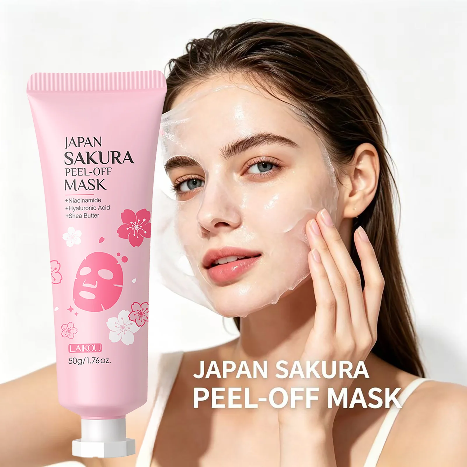 LAIKOU Japan Sakura Peel‑off Mask 50g Niacinamide Hyaluronic Acid Moisturizing Brightening Deep Cleansing Facial Skin Care