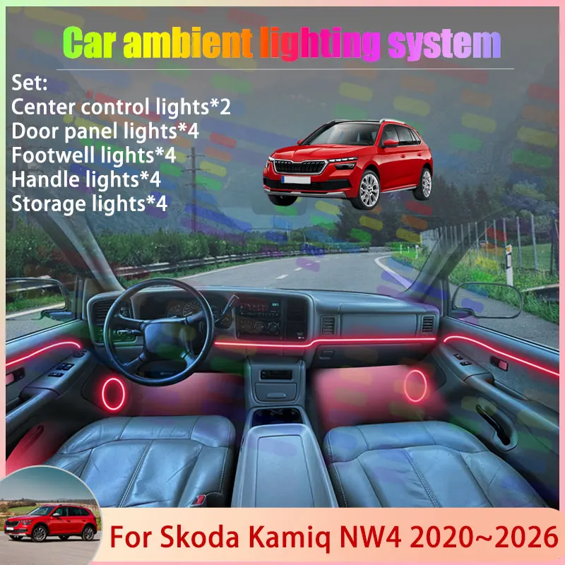 

For Skoda Kamiq NW4 2020~2026 2021 2022 2023 2024 2/18 in 1 Car Atmosphere Light Lamp RGB Shade Ensemble Streamer Atmosphere Set